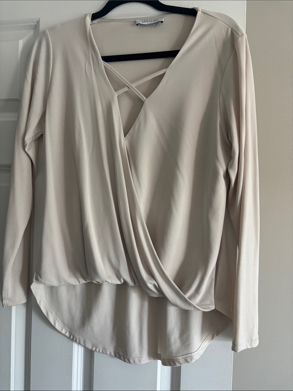 Abbeline Cream Crossover Long-Sleeve Top
